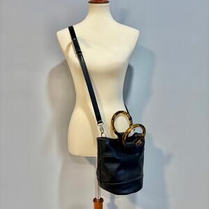 Y2K Abercrombie&Fitch Black Faux Leather Tortoiseshell Ring Bucket Bag Crossbody